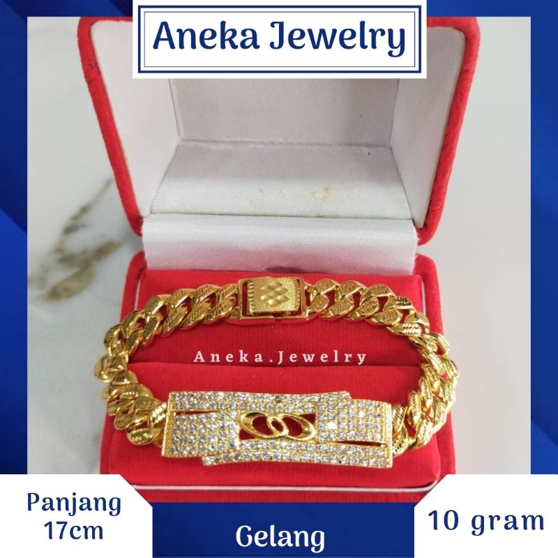 Gelang Stang Ukir Plat Variasi, Sepuh Emas Kuning, Perak 925