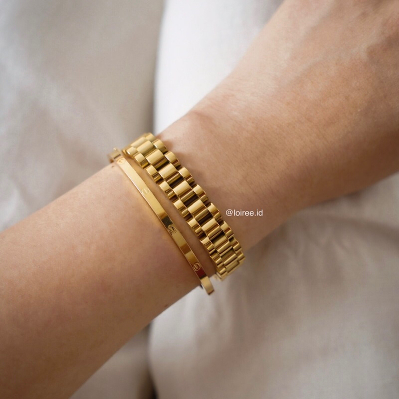 SAXA | Everyday Collection - Gold Plated Thick Watchband Bangle Bracelet - Gelang Wanita