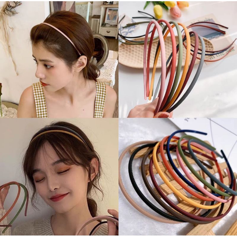 Bando Korea Lidi Doff 0.8cm Polos Bando Matte Tebal Bandana Korea Warna Warni Warna Doff Matte Headband