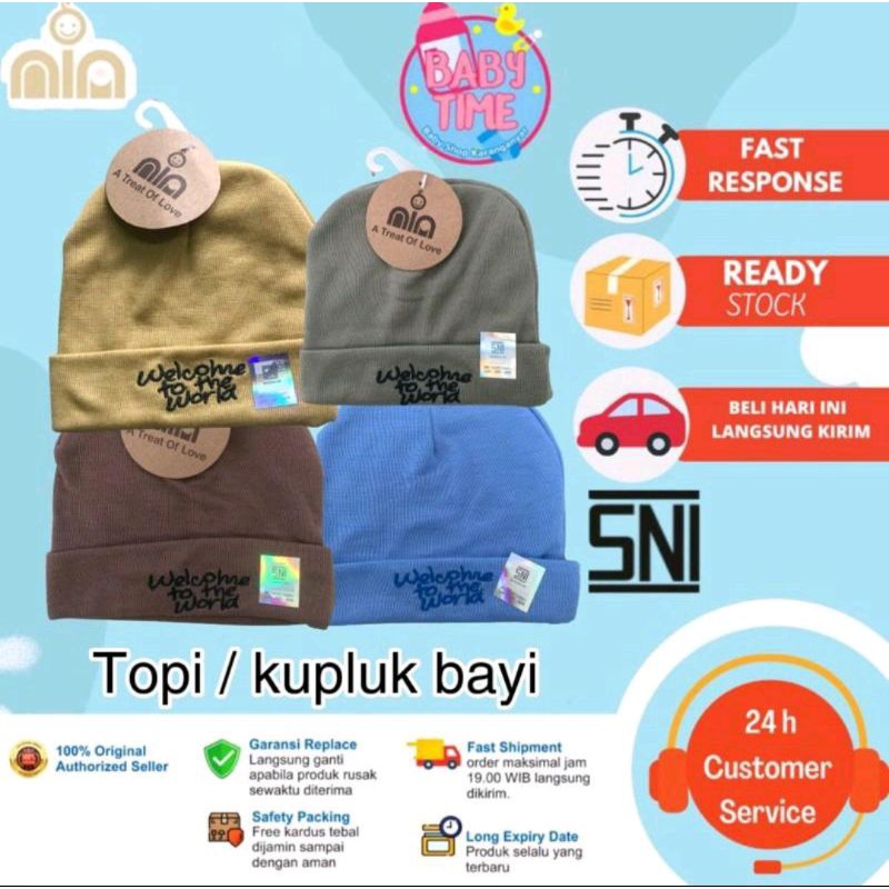 NIA Topi Kupluk Bayi Bordir Milk Baby 0-6 Bulan Merk Nia