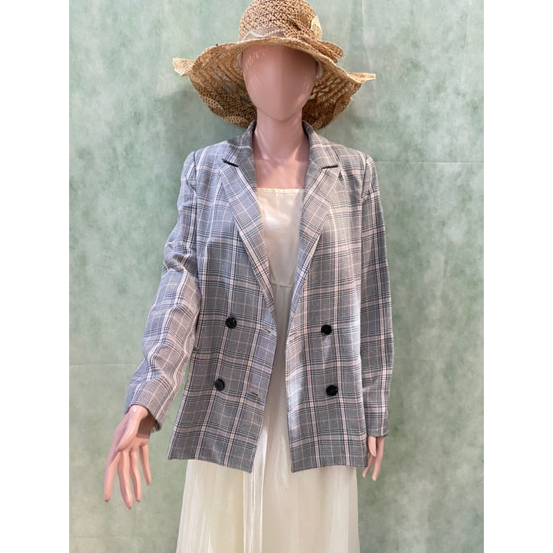 Preloved/Thrift Premium Blazer Tartan/Plaid Blazer Black and Pink Mama Studio Korean Style