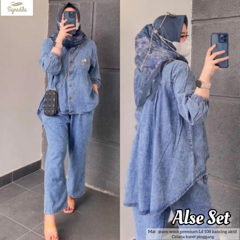 tiana one set jeans nania kulot jeans kemeja jeans tunik jeans premium baju setelan wanita kekinian 