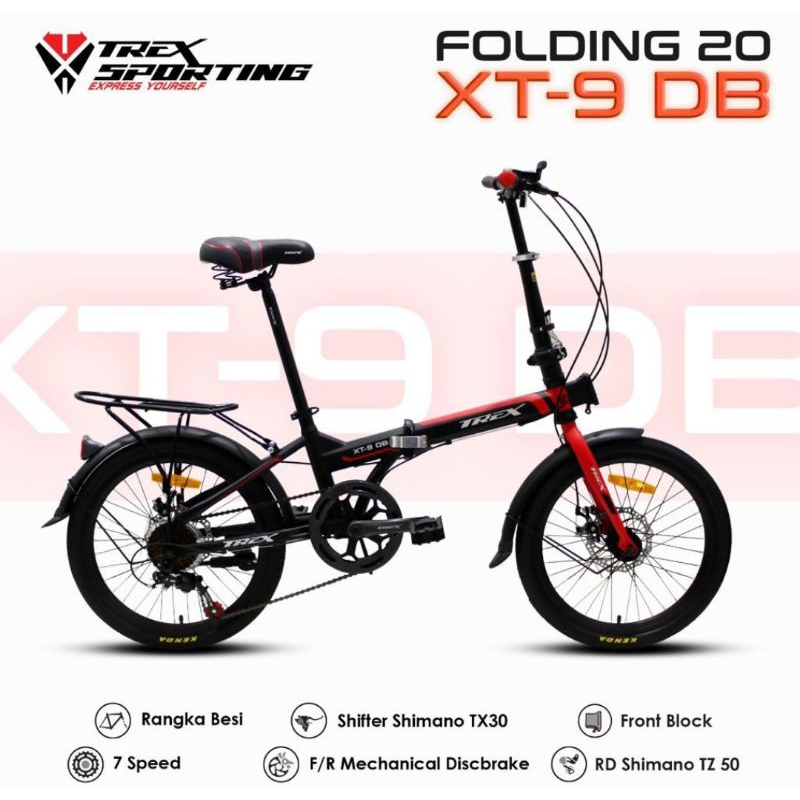 Sepeda Lipat Trex XT-9 20 inch 7 Speed Shimano Rem Cakram Boncengan