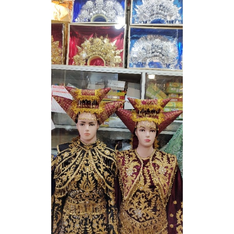 tanduk model 2 tingkat bahan songket.