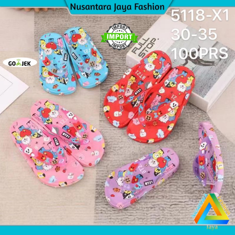 30-35 Sandal Jepit Anak Perempuan LUCU Fullprint Import BT21