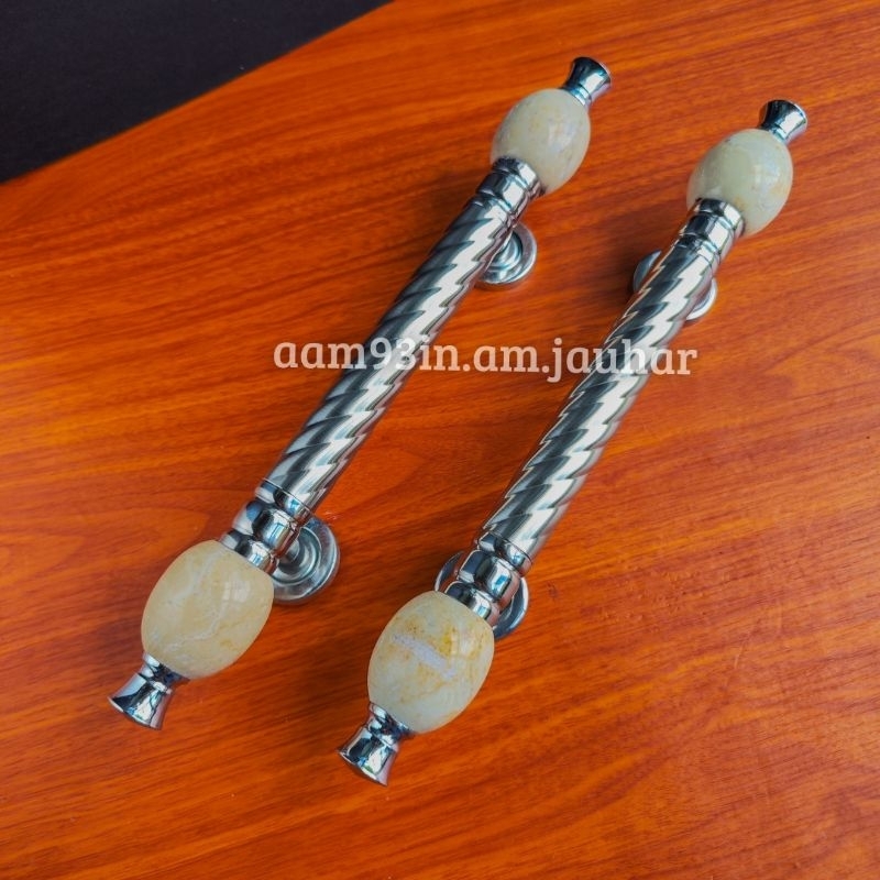 Handle Pintu Rumah 35 cm Tarikan Gagang Kunci Batu Marmer Stainles 1,3 kg kaki Stainles Tahan Pecah