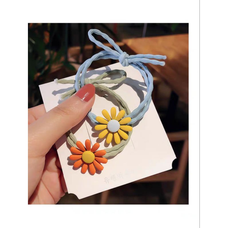 Ikat Rambut Korea Elastis Bunga Daisy Double Karet Kuncir Rambut Gelang Gelombang Daisy Hair Ties Hair Ropes