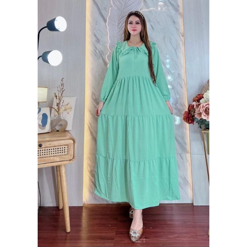 GAMIS SUSUN CRINKLE AIRFLOW PREMIUM BUSUI | GAMIS KERAH AQILA HOMEY DRESS CRINKLE AIRFLOW