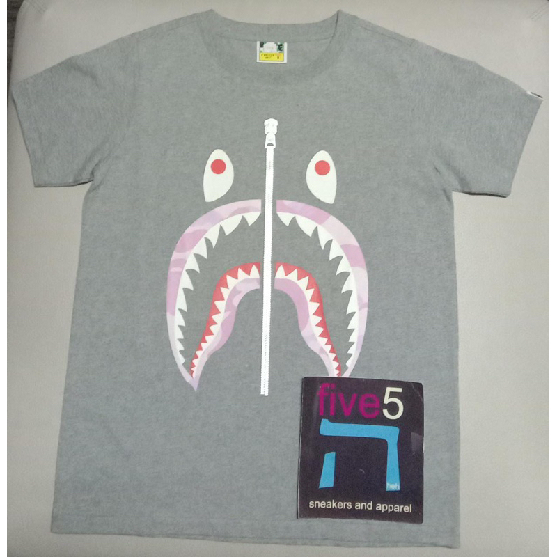 bape shark pink lip grey tee