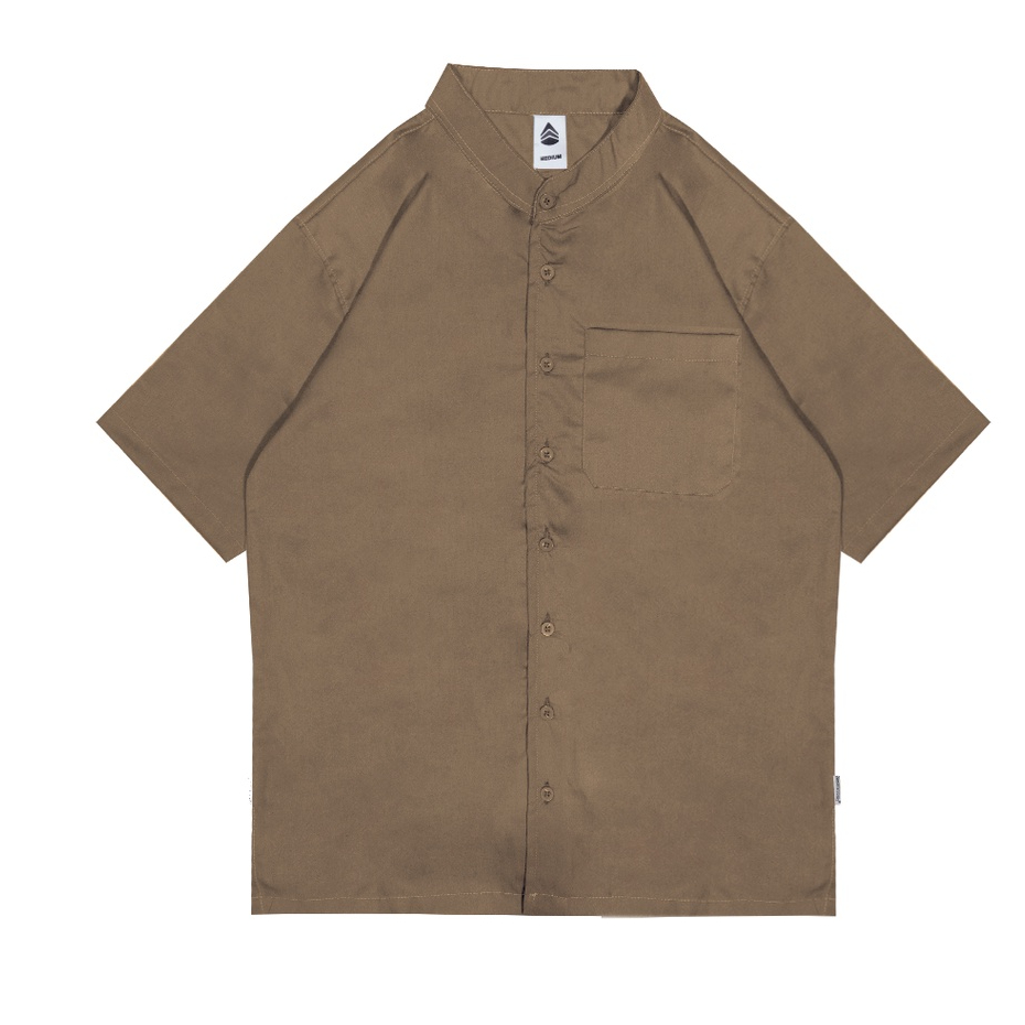 Predecessors Taf  Kemeja Pria Basic Polos Lengan Pendek Kerah Sanghai Chashirt#3 Brown