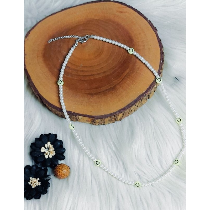 Kalung Choker Wanita Manik Mutiara Putih Epoxy Custom