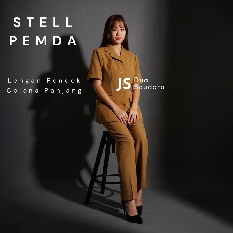 STELL PEMDA WANITA LENGAN PENDEK CELANA PANJANG / PEMDA CEWE / KHAKI / BAJU PEMERINTAH / BAJU DINAS /  BAJU ASN / STELAN ASN