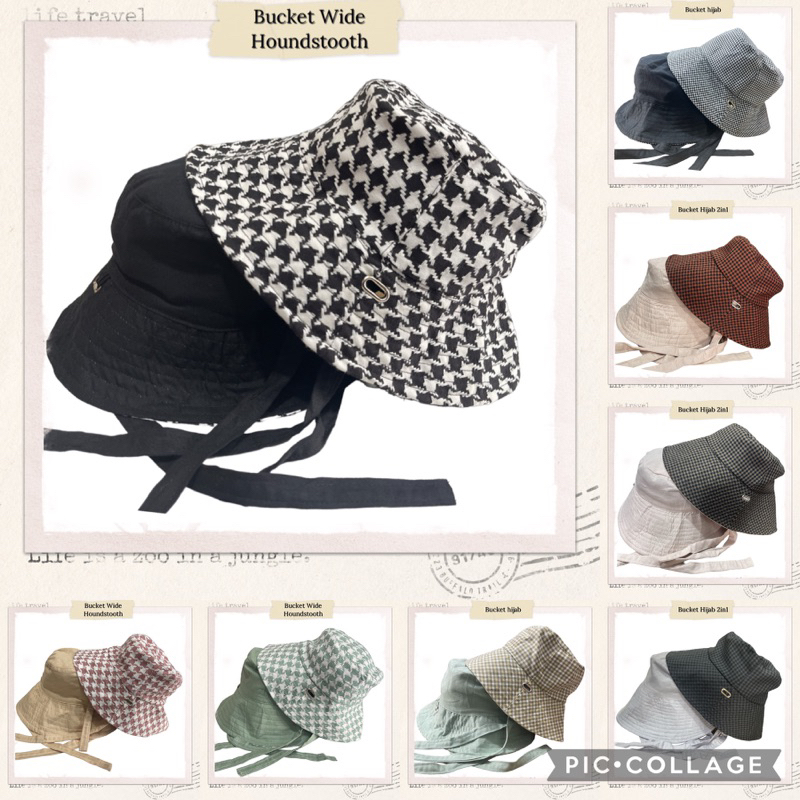 Bucket hijab - bucket wide Houndstooth Dewasa Satu Topi bisa Bolak-Balik