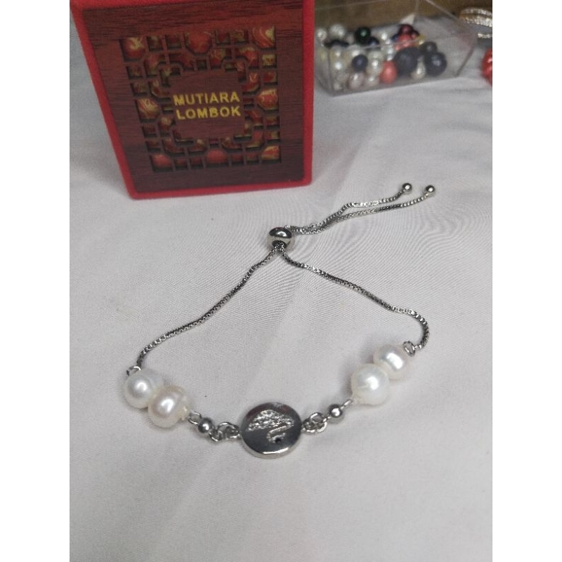 GELANG SERUT SILVER MUTIARA ASLI LOMBOK.MUTIARA TAWAR.GRATIS BROS.GRATIS BOX PERHIASAN BLUDRU MERAH 