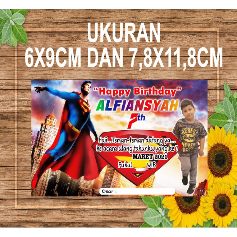 

stiker ulang tahun karakter superman per paketan,ganti nama foto dan tanggal