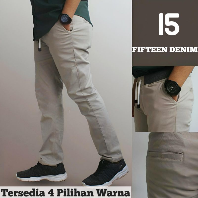 [BIG SIZE] CELANA CHINOS PANJANG KARET PINGGANG RIP KOLOR