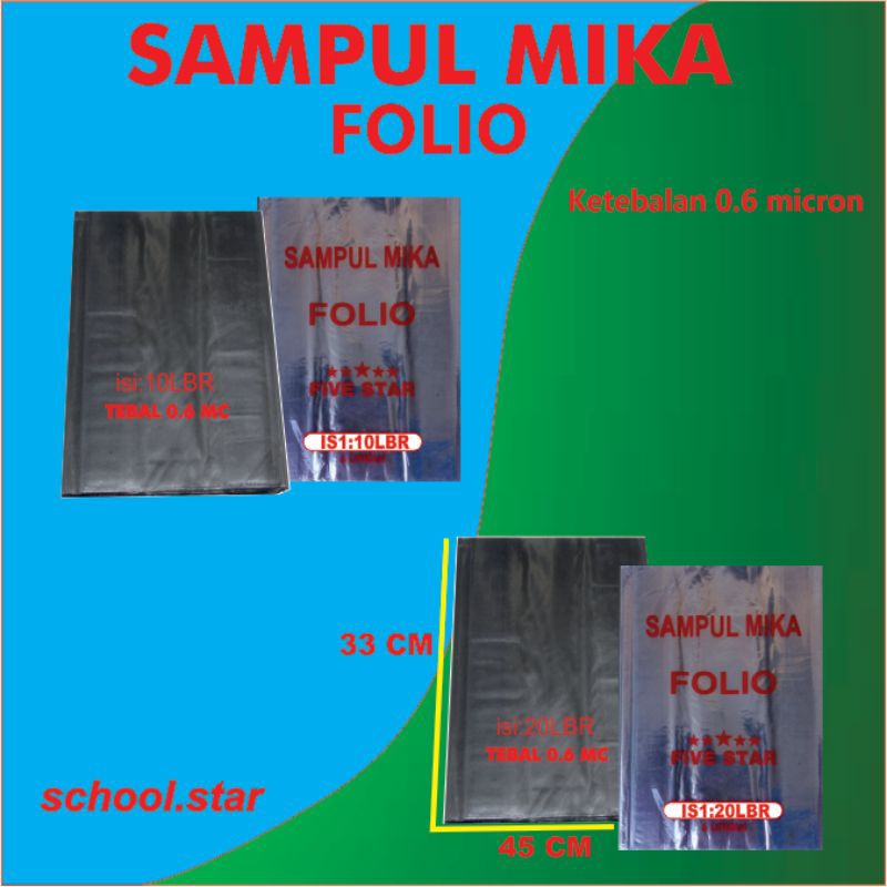 

SAMPUL BUKU MIKA FOLIO / SAMPUL MIKA / SAMPUL PLASTIK (ISI 10 & 20 LEMBAR) FIVE STAR TEBAL 0.6 micron