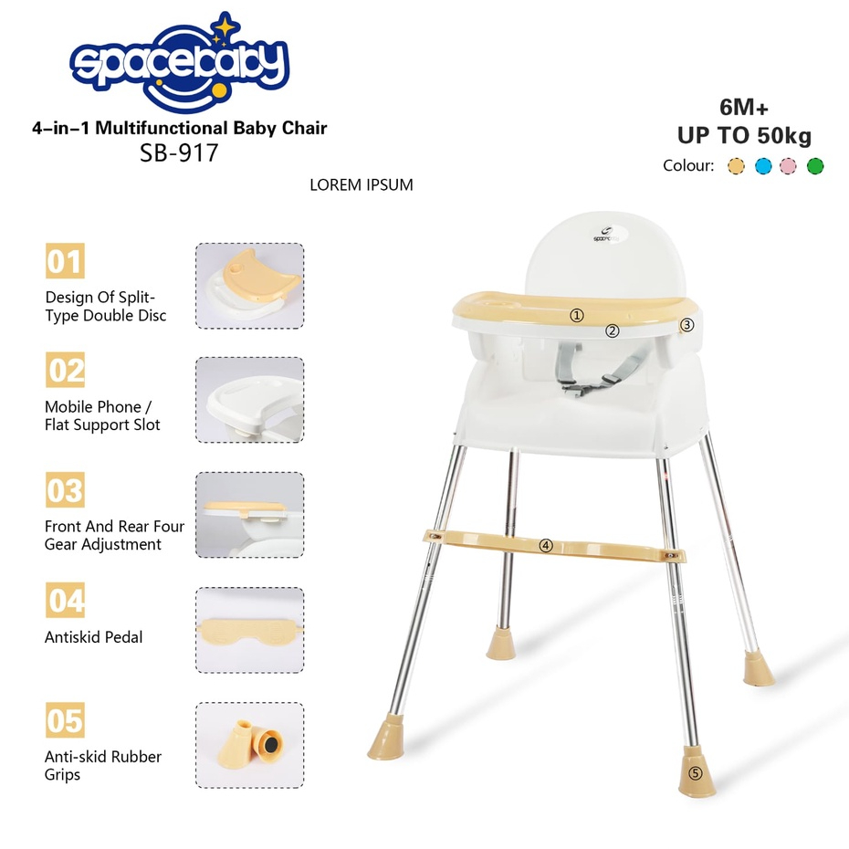 Spacebaby SB 917 925 Baby Chair 4 IN 1 Booster Baby Seat 4IN1 SB917 SB925 Space Baby High Chair Kursi Makan Anak Bayi 4IN1 SB918 SB 918 SB919 SB 919