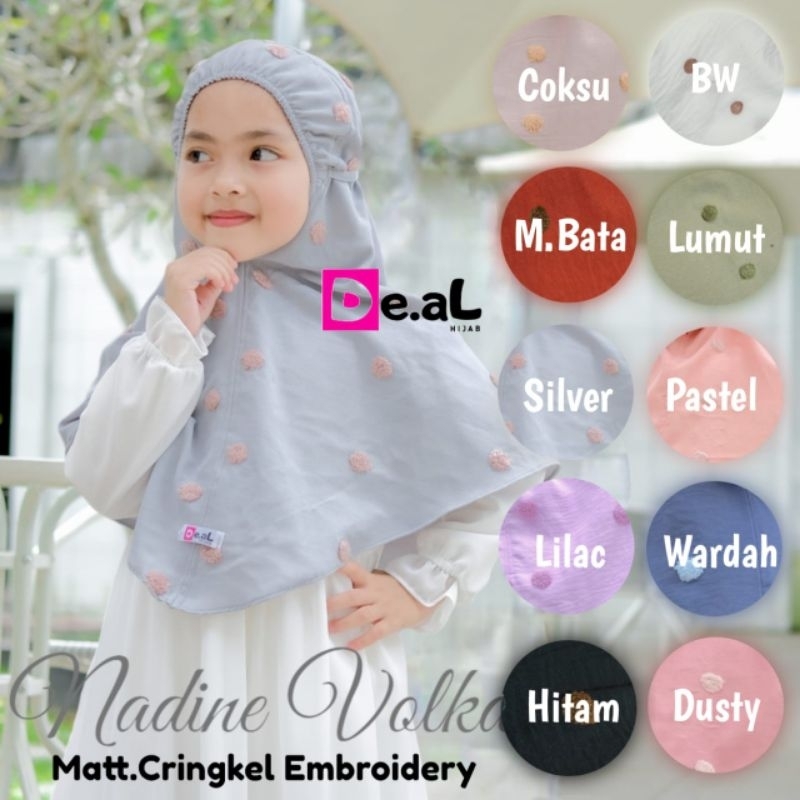 (De.al Hijab) NADINE VOLKA •jilbab instan cringkel embroidery•hijab instan anak motif timbul