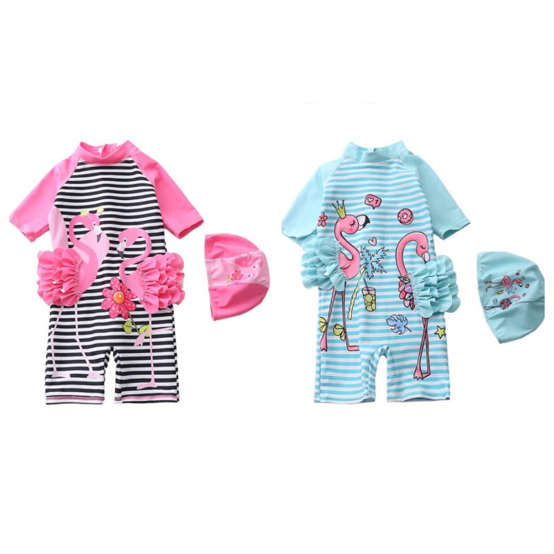 Baju Renang Anak Perempuan FLAMINGO STRIPES Girl Swimsuit 2 3 4 5 Tahun