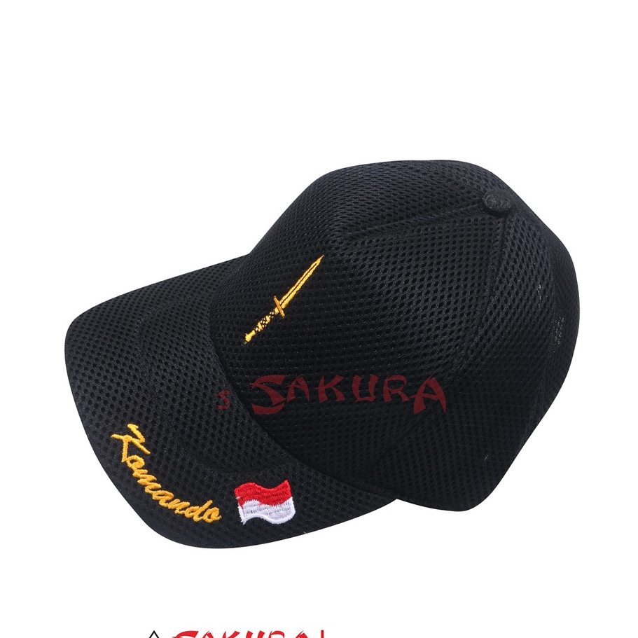 Topi Jaring Komando Logo Kuning Hitam Merah Putih