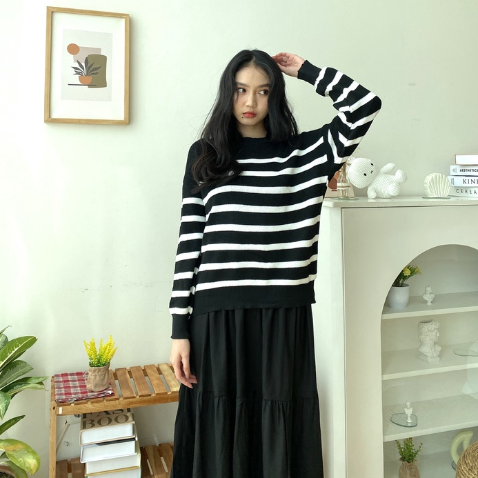 Rara Sweater Salur - Long Sleeve Top - Sweater Casual - Atasan Salur - Korean Look