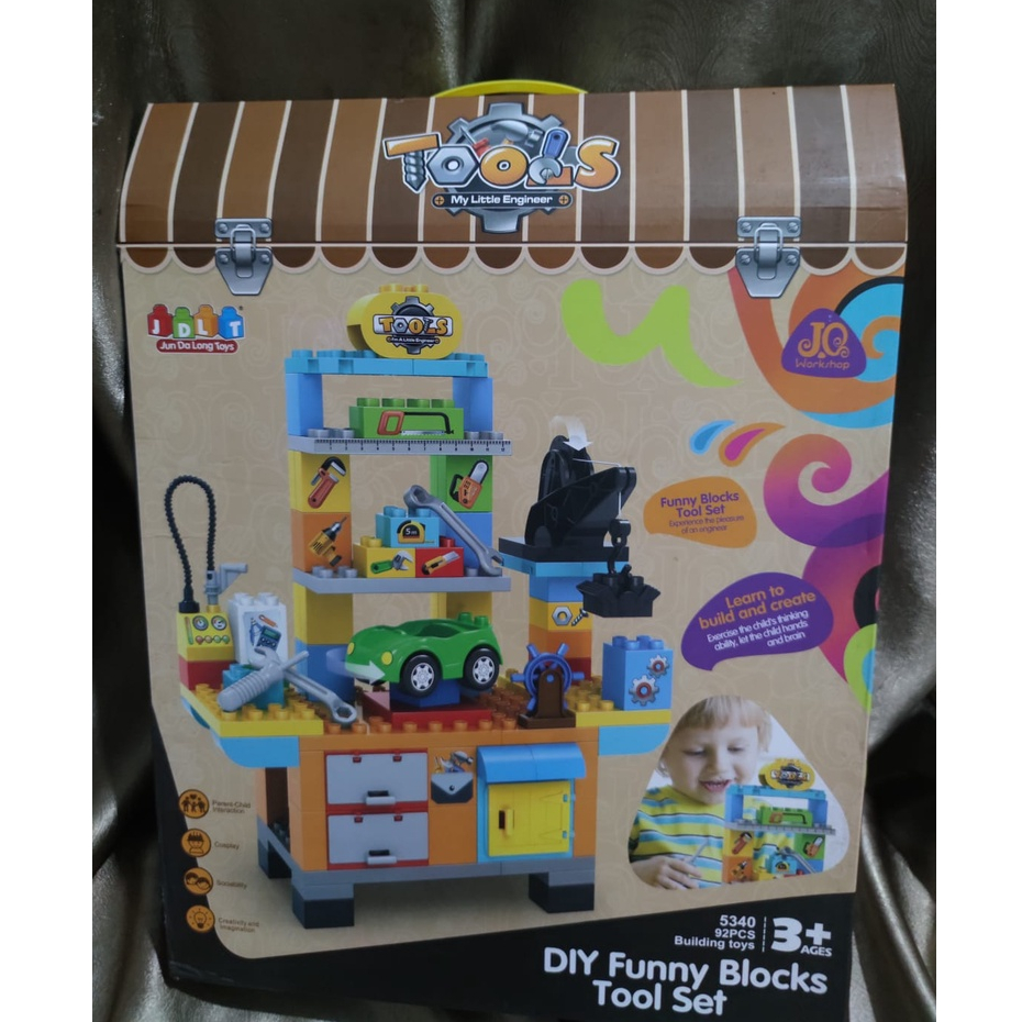 JDLT DIY Funny blocks block tool set main balok bengkel perkakas anak cowo 92 pc buah