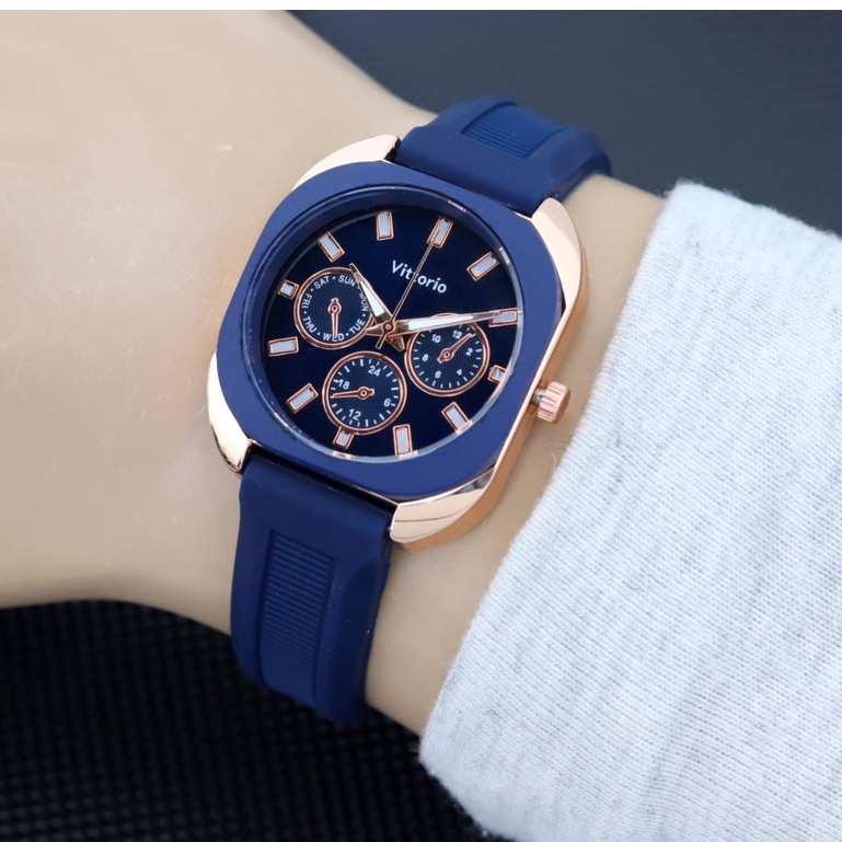 BISA COD ✅Jam Tangan Wanita Vittorio Chrono variasi strap Karet Anti Air