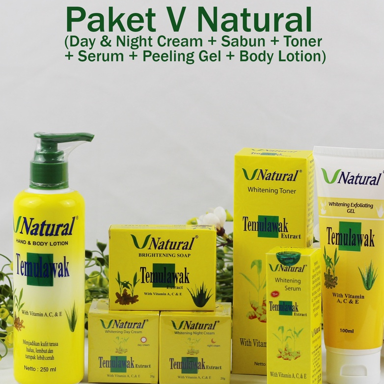 V NATURAL Temulawak Cream Siang Malam Toner Serum Facial Foam Dan Hand Body Lotion Whitening Origina