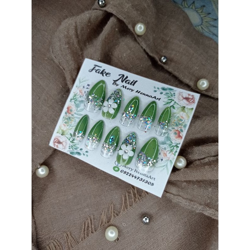 KUKU PALSU GREEN SAGE/KUKU PALSU HIJAU/KUKU PALSU free LEM/NAIL ART/NAIL/AGEN KUKU PALSU/KUKU WEDDIN