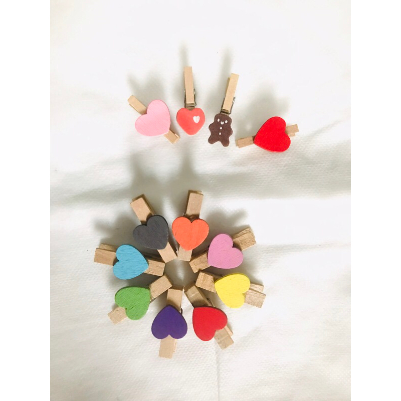 jepit foto kayu polaroid wooden clip motif love warna warni mix aesthetic rustic