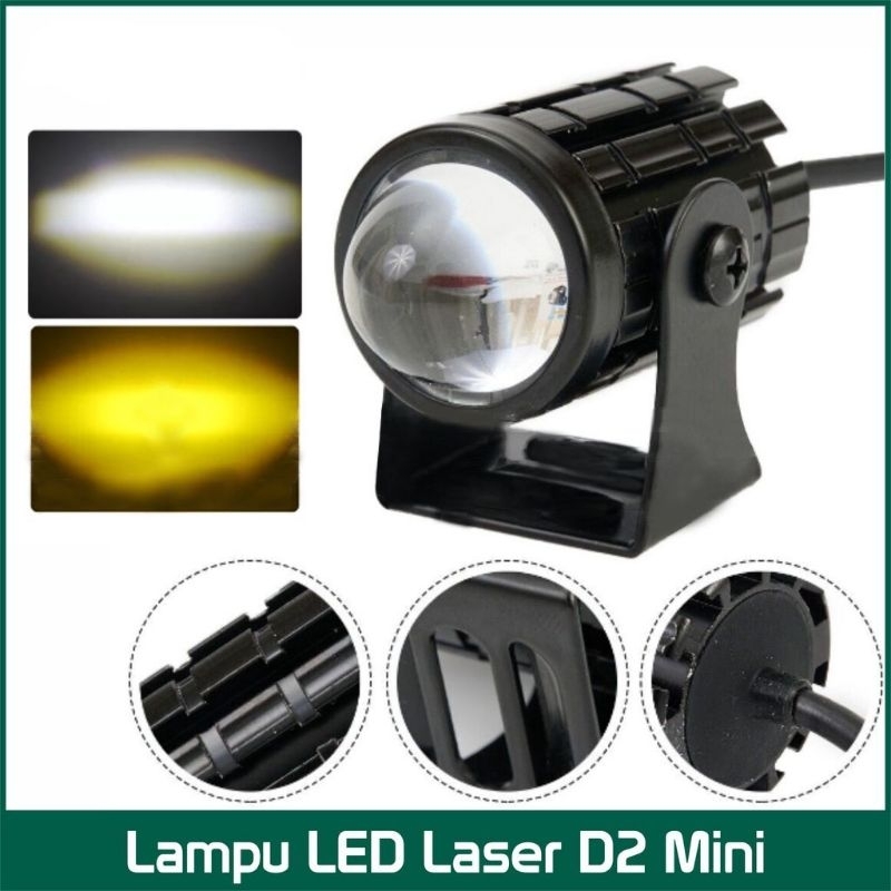 2 PCS LAMPU PLUS SAKLAR LAMPU TEMBAK MINI DRIVING LASER GUN D2 OVAL PUTIH - KUNING MOTOR MOBIL TERANG HIGH LOW FREE SAKLAR