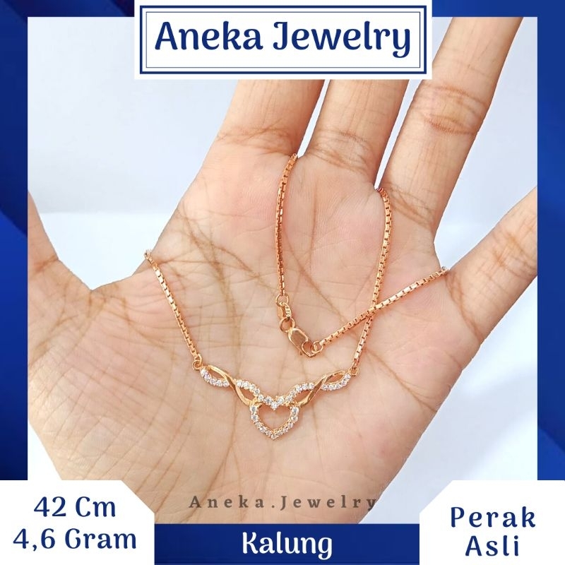 Kalung Koye Gantung Love Mata 2, Sepuh Emas Kuning, Perak 925