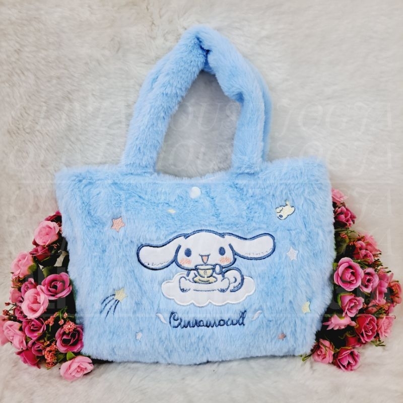 Tas Tenteng Cinnamoroll Bordir Biru Tas Cinnamoroll  Kotak Bulu Tas Cinnamoroll
