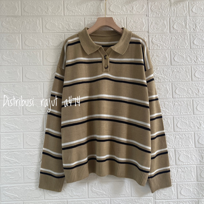 POLO SWEATER STARLA BLASTER BLOUSE STRIPPE LENGAN PANJANG-Milka khaki