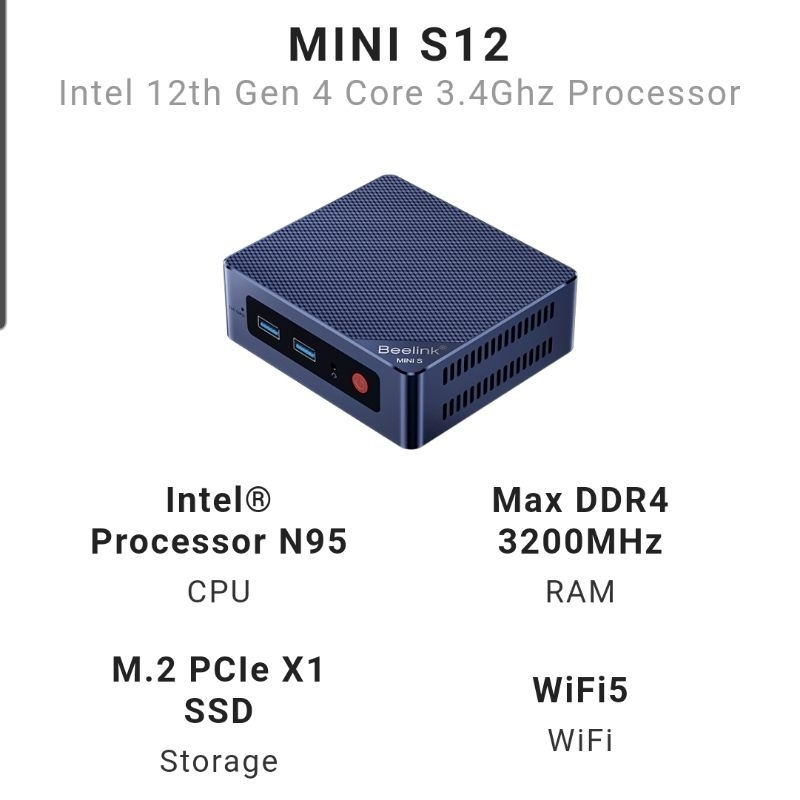 Mini PC 2023 Beelink Mini S12 8/256GB  Intel Alder Lake N95 12th 4 Core Windwos 11