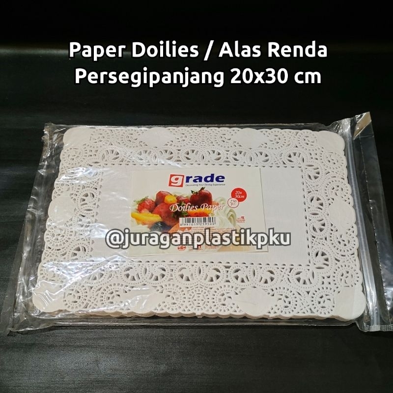 Paper Doyles Doilies Persegipanjang 20x30 cm | Alas Renda Tatakan Persegi Mika Nampan Dus Kue 20 x 3