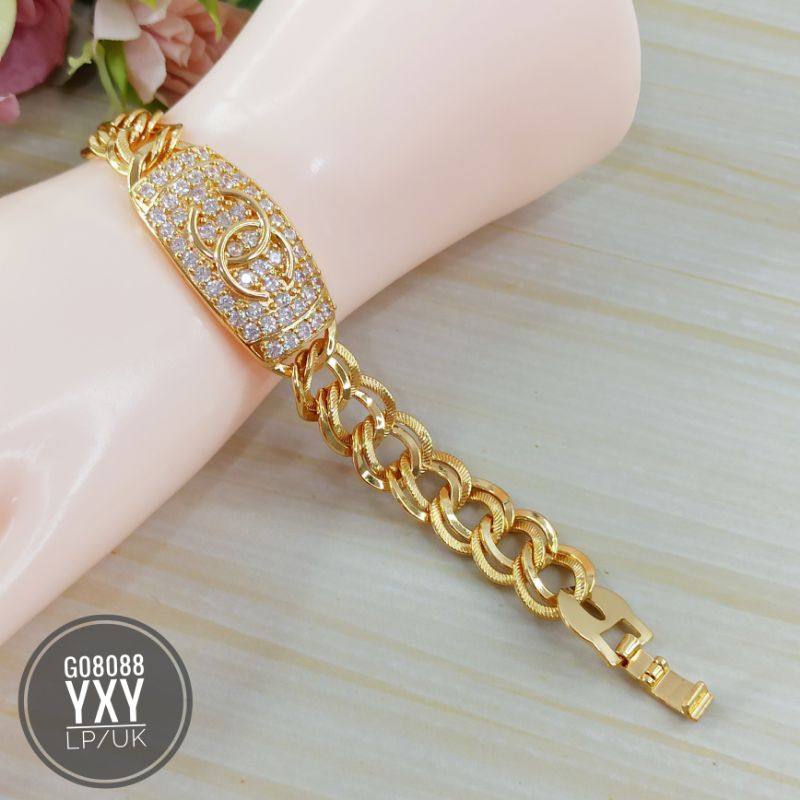 Gelang yaxiya Rantai double plat zircon Gold G08088