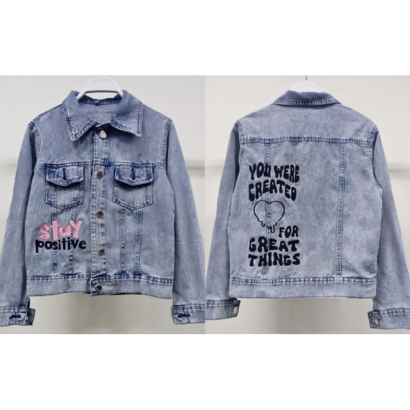 JAKET JEANS CEWEK/JAKET DENIM/JAKET FASHION/JAKET TRENDY/JAKET BORDIR TULISAN