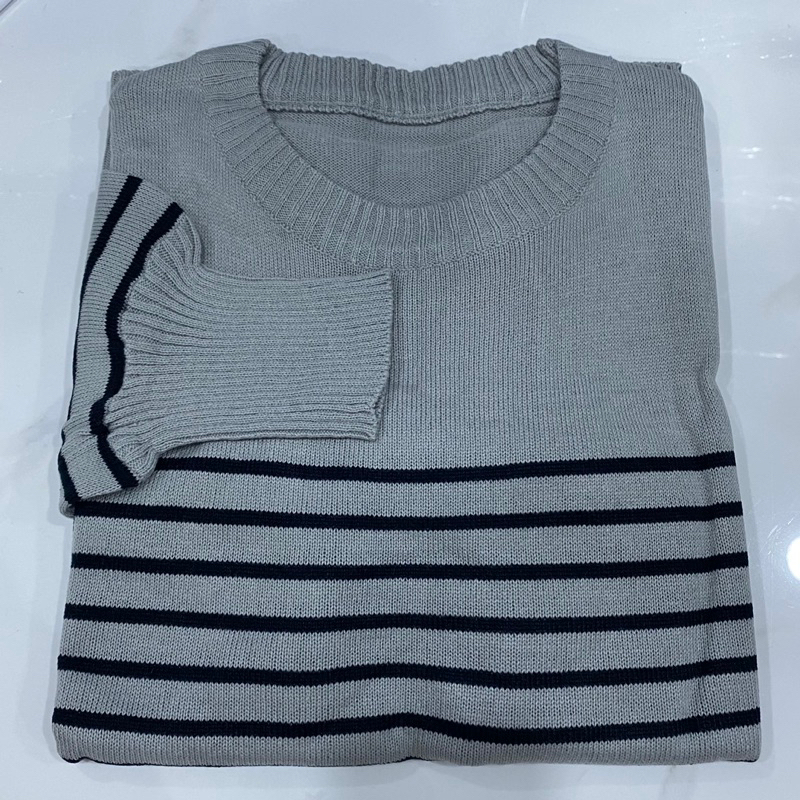 RISKA SWEATER  SALUR STRIPES BIGSIZE POLOS RAJUT HALUS ADEM BAGUS MURAH XL XXL TANGAN PANJANG