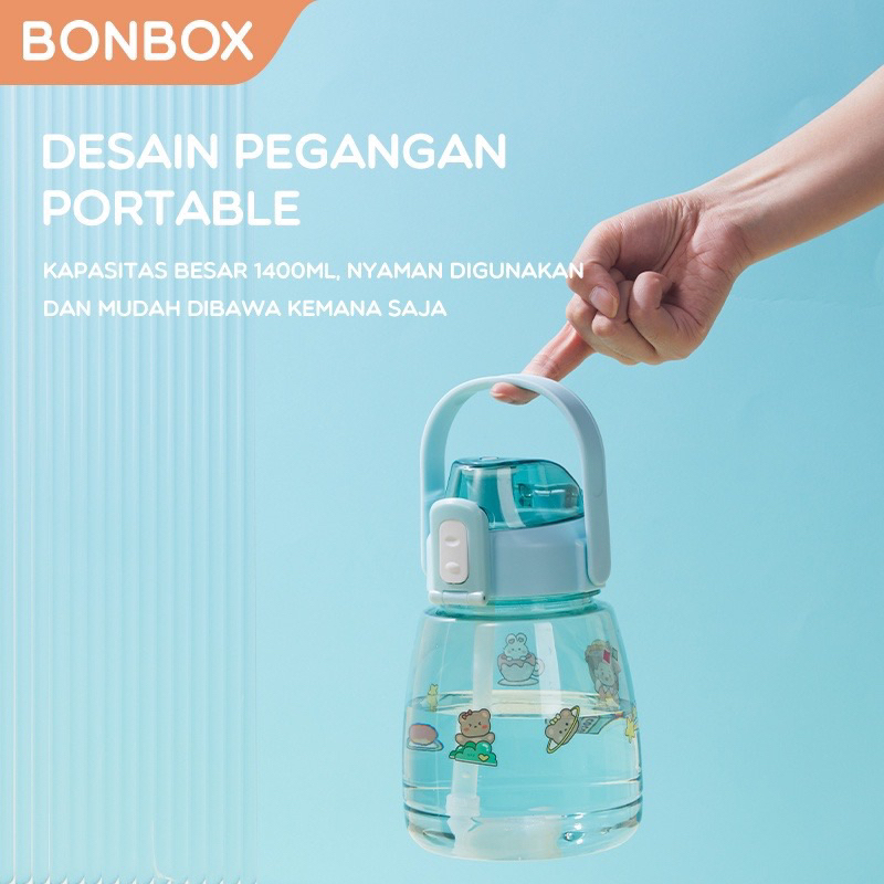 Bonbox BC60 BC70 Botol Minum Motivasi 2 Liter 2000ml1400ml Jumbo Tumblr Portable Sport Air Plastik Bening Handle Botol Minum VIral