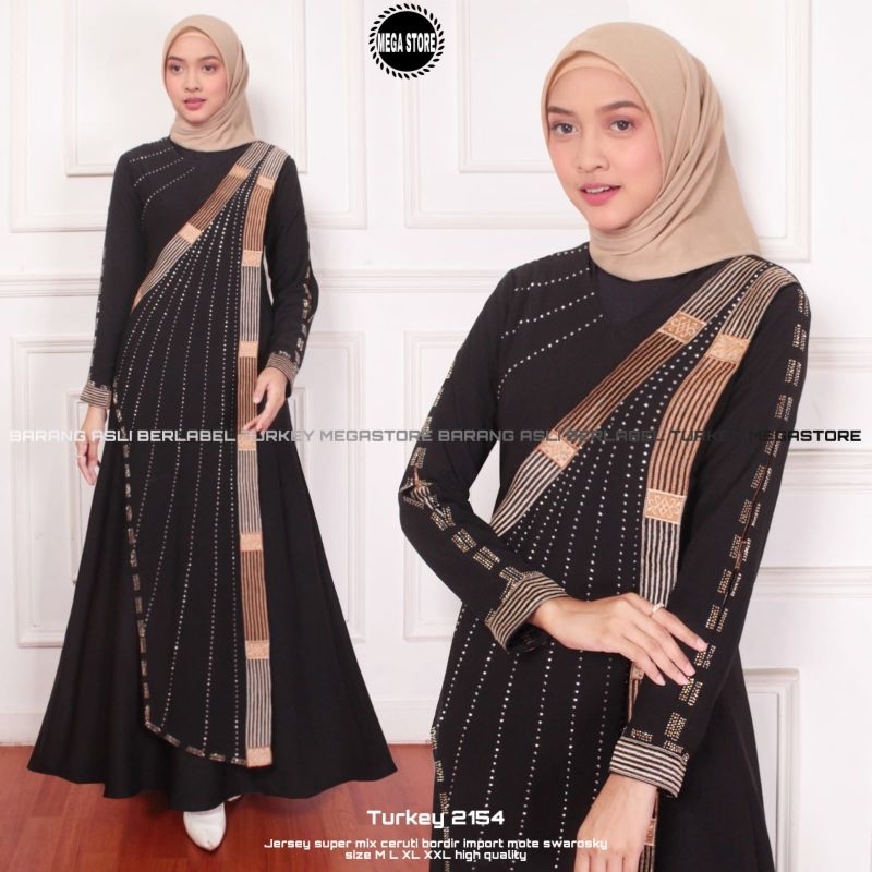 Baju Gamis Wanita Abaya Turkey Turki Hitam 2154 Dress Dres Jubah Hitam Ori Megastore