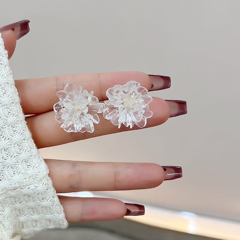 Anting Bunga Transparan Tiga Dimensi Resin Aksesoris Fashion Korea Wanita