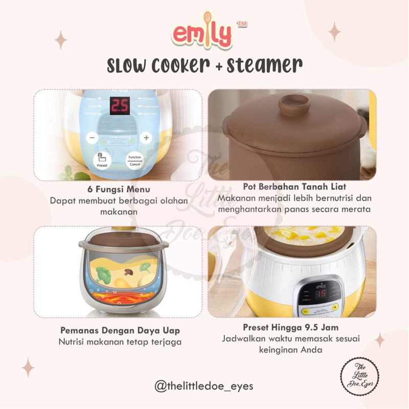 [READY] Emily Slow Cooker + Steamer Claypot  0.8L (tanah liat)