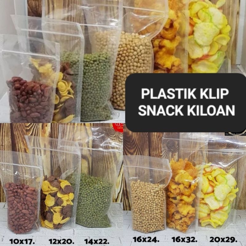 PLASTIK KLIP BERDIRI SNACK JAJAN KERIPIK KRIPIK KERUPUK KRUPUK | standing pouch bening transparan tebal | plastik mika tebal untuk kue kering kiloan per kilo | Plastik cetik klip ctik pouch berdiri wadah jajan kacang beras | kantong souvernir