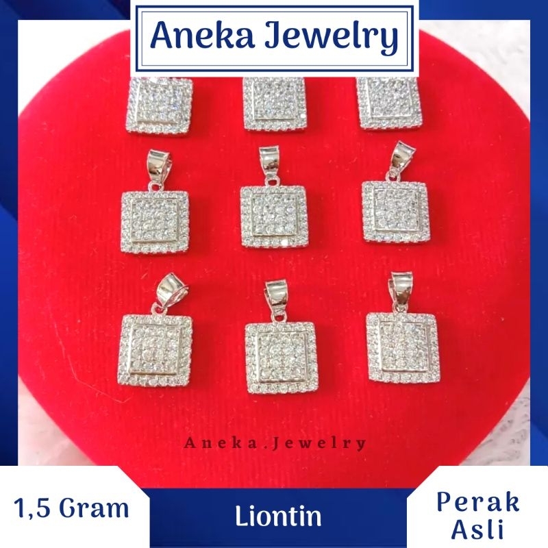 Liontin Kotak Cor Full Mata, Sepuh Emas Putih, Perak 925