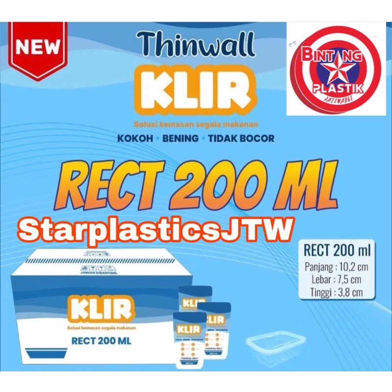 Thinwall KLIR / SUMO BOX Mini Rectangle 200ml 250ml 300ml Kotak Makan Plastik @25pcs