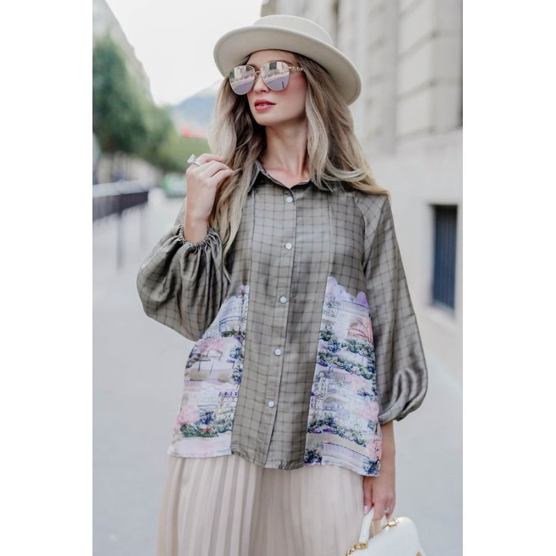 [PELUNASAN] benang jarum emily in paris puff shirt satin