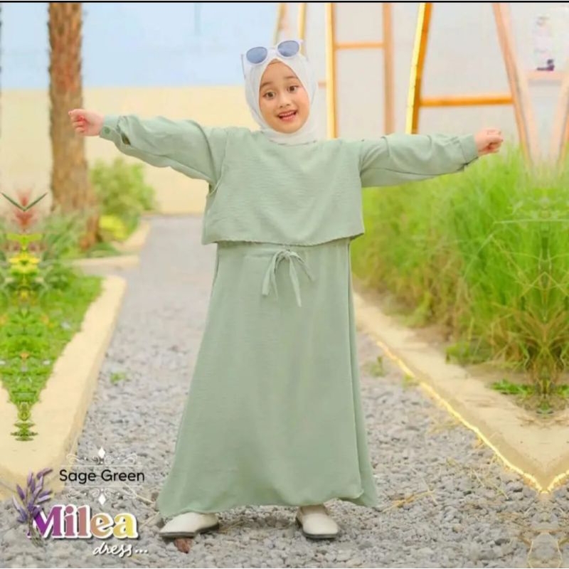 GAMIS ANAK MILEA crinkel airflow(muslim anak terbaru terlaris kekinian)Dress anak S M L XL