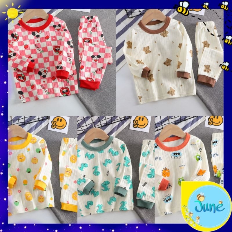 PROMO 10.10 JUNECOLLECTIONS BAJU TIDUR ANAK SETELAN PIYAMA BAYI SET LENGAN PANJANG BAHAN LEMBUT PIYAMA TEDDY BEAR BERUANG